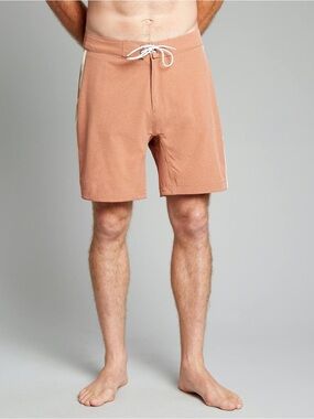 Huckberry Wellen '66‎ Stretch Boardshort Side Stripe Unlined Swim Trunks In Rust